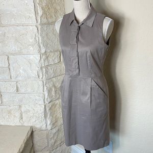 Ann Taylor Sleeveless  Ruffle front Tan Dress